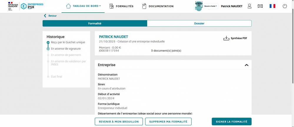 CREATION ENTREPRISE SUR INPI